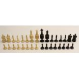 A 19th century bone Barleycorn type pattern chess set, the kings 11.