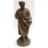 A 19th century Grand Tour mahogany library figure, carved as Dante Alighieri, he stands,