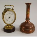 A 19th century gilt brass oval desk top weather station, the aneroid barometer with 6cm register,