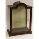 A '19th century' mahogany table top display cabinet, the domed canopy with brass axehead handle,