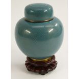 A Chinese cloisonne enamel ovoid ginger jar and cover, inlaid in brass wire with scales,