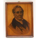 Early Railway Interest - a 19th century transfer printed sycamore portrait plaque,