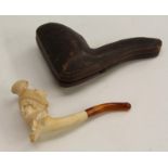 A 19th century meerschaum pipe, the bowl carved as a lady of fashion, 10.5cm long, c.