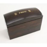 An unusual early 20th century coromandel domed rectangular folding card box,