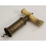A 19th century brass Thomason pattern mechanical corkscrew, turned bone handle with brush, 16.