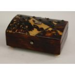 A 19th century tortoiseshell rectangular casket, hinged cover decorated with cut-steel pinwork,