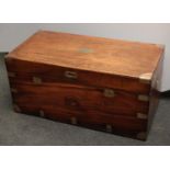 A 19th century brass bound camphor wood campaign chest, hinged cover,