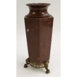 A 19th century rosso antico marble tapered hexagonal vase, flared rim,