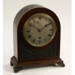 An Edwardian mahogany mantel timepiece, 10cm silvered dial inscribed Bright & Sons Ltd, Scarborough,