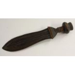 Tribal Art - a Kuba ikula prestige knife, 22cm leaf shaped blade, wire-inlaid wooden handle, 32.