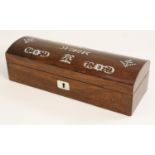 An early Victorian rosewood and mother of pearl marquetry domed rectangular glove box, hinged cover,