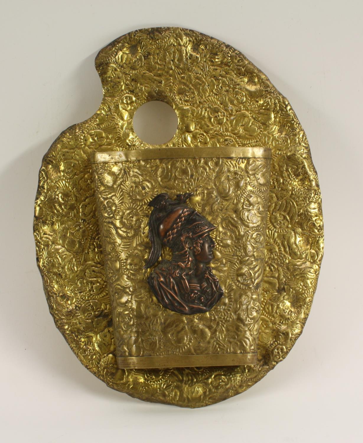 A 19th century gilt metal wall pocket, as an artist's easel,