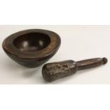 Treen - a 19th century turned pestle and mortar,