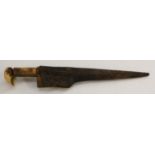 A Middle Eastern pesh kabz dagger, 19cm straight tapered blade with broad T-shaped spine, bone grip,