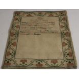 A George III patriotic rectangular needlework sampler, worked in coloured threads,