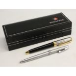 Pens - a Sheaffer lady's ball point pen, brushed steel finish; another Sheaffer ball point pen (2),