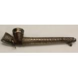 A 19th century Chinese silver coloured metal mounted hardwood opium pipe, 11.