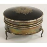 A George V silver, tortoiseshell and pique circular 'sweetheart' dressing table casket,