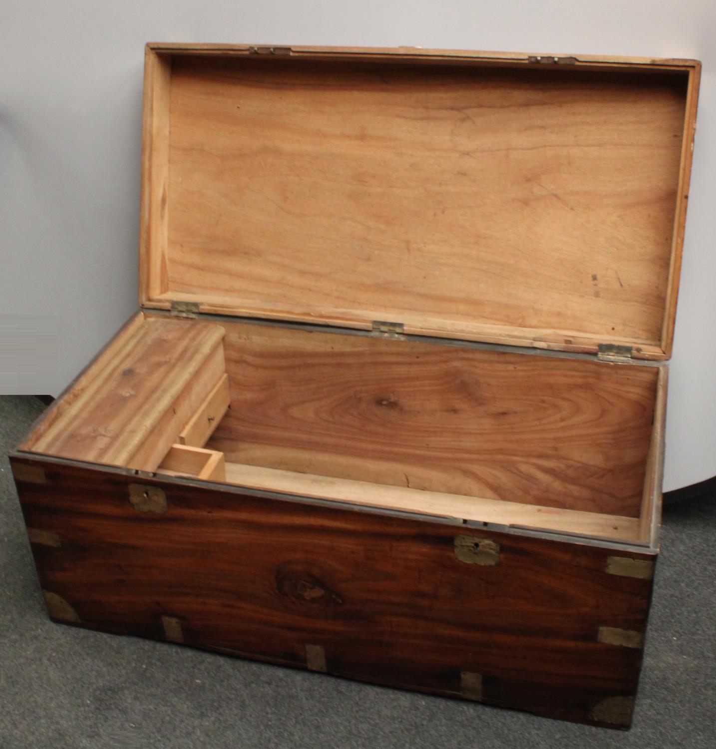 A 19th century brass bound camphor wood campaign chest, hinged cover, - Image 2 of 2