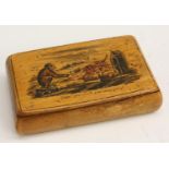 A 19th century transfer printed sycamore novelty snuff box,