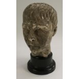 A museum-type plaster cast, after the antique, the head of a gentleman from antiquity,