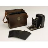 A 1920s Wallace Heaton Ltd Zodel folding plate camera, Compur Zodellax 1:4s lens, No 49058,