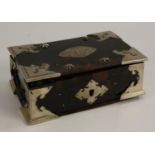 A 18th/19th century silver coloured metal mounted tortoiseshell table top spice box,