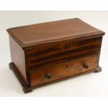 A 19th century table-top mule chest, hinged cover, drawer to base, turned handles,