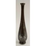 A Chinese brown patinated bronze slender ovoid vase,