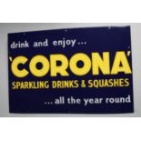 Advertising - a mid 20th century enamel sign, Corona Sparkling Drinks & Squashes,