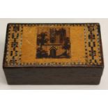 A Victorian Tunbridge ware and rosewood rectangular stamp box,