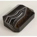 A 19th century banded agate canted rectangular desk weight,