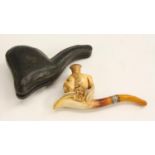 A 19th century Meerschaum pipe, the bowl carved as a gentleman with long hair and moustache,