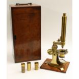 A large Victorian lacquered brass Y-stand microscope, by Baker, 244 High Holborn London,