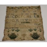 An early George III square needlework sampler, of small proportions, embroidered by Anne Spence,