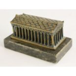 A Grand Tour type bronze desk model, of the Parthenon, rectangular marble base,