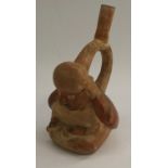 Antiquities - a South American terracotta figural vessel, of typical Pre-Columbian form,