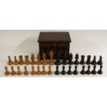 A Staunton variant pattern boxwood and ebonised weighted tournament size chess set,