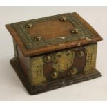 A Moorish brass mounted hardwood box, evocative of a Zanzibar chest, hinged cover,