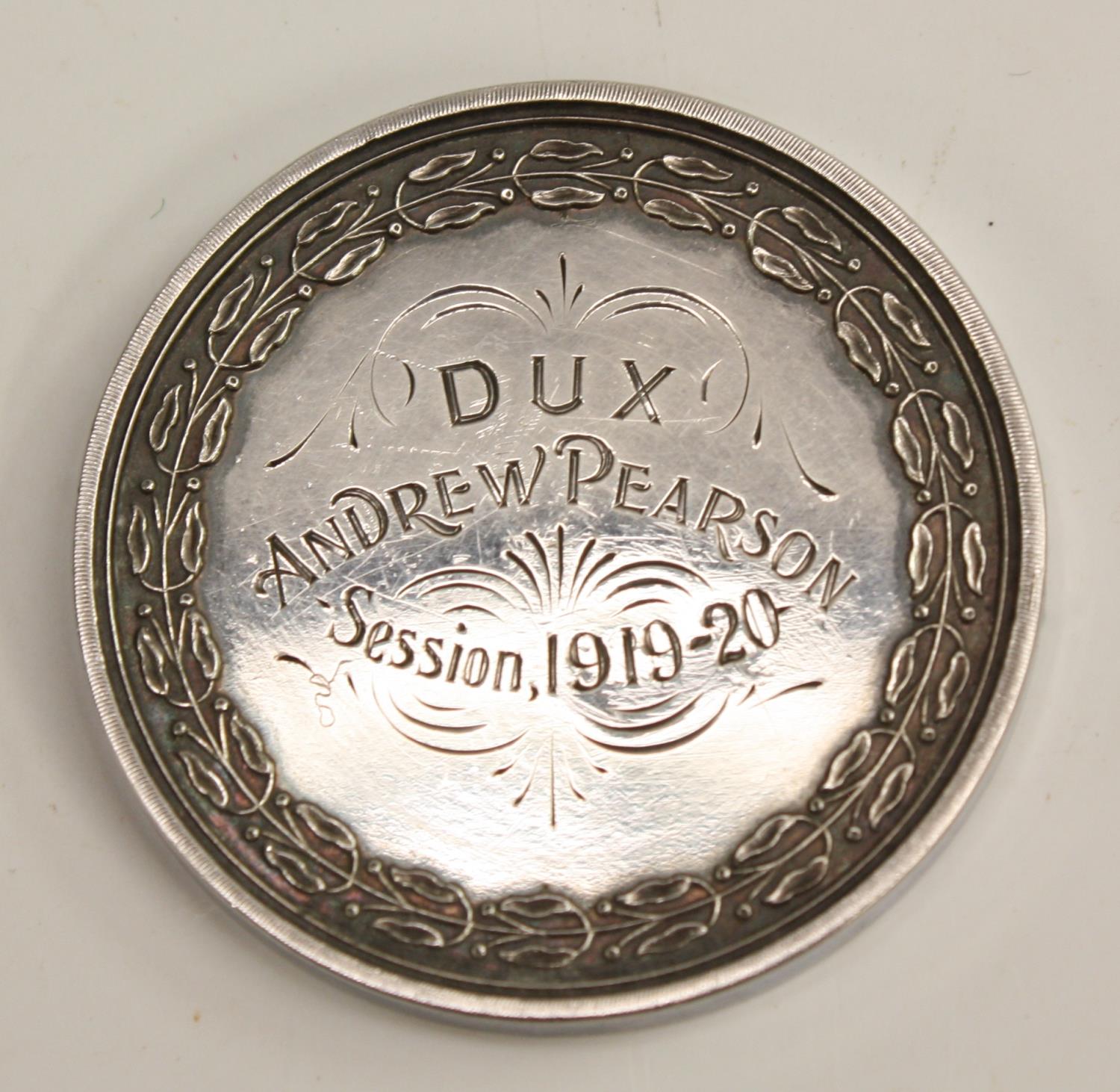 An early 20th century Scottish silver coloured metal medallion, Alloa Academy, - Image 4 of 5
