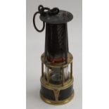 Mining Interest - a 19th century steel and brass miner's lamp, by H Mulkay, Liege,