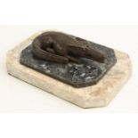 A novelty desk weight, as a Nile crocodile, canted rectangular stepped marble base, 15.