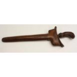 An Malay Indonesian kris, 23cm wavy blade, hardood stylised lotus handle, hardwood scabbard,