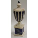 A Neo-Classical design lapis lazuli and white marble ovoid mantel urn, in the Grand Tour taste,