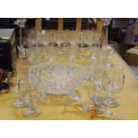 Glassware - four George III wine glasses; six silvered sherry glasses; liquor glasses,