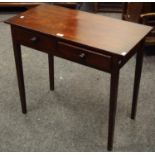 A George III mahogany hall table, two short drawers to frieze, tapering square legs, c.