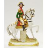 A German Scheibe-Alsbach porcelain figure of Napoleon's General Bessieres mounted on a white horse,