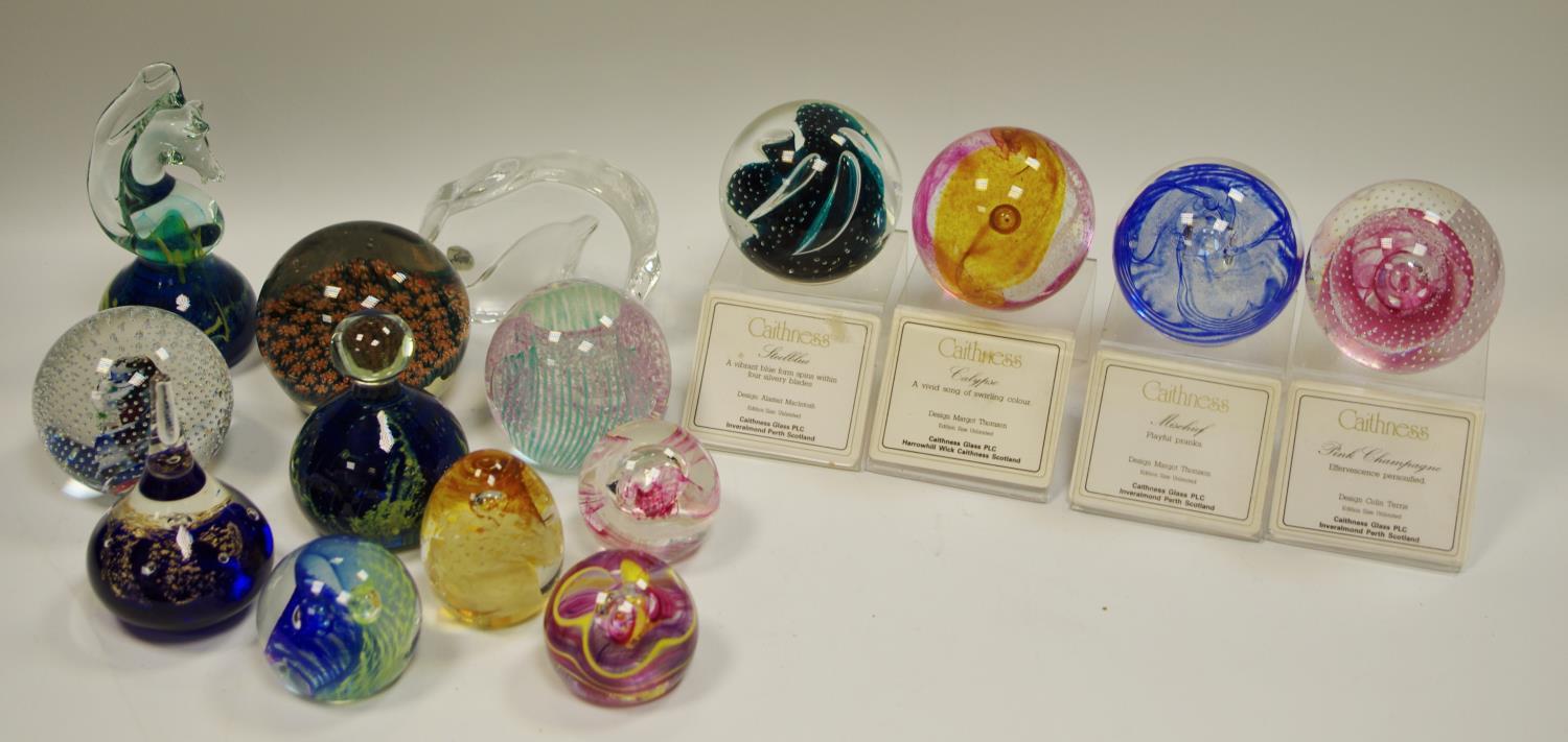 A Caithness glass paperweights including Pink Champagne, Calypso, Steelblue, Mischief, Acrobat,