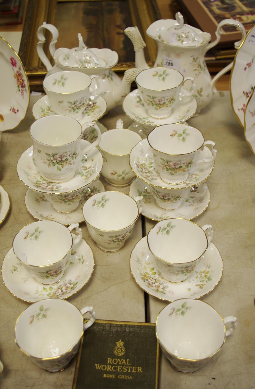 A Royal Albert Howarth pattern part tea service for eight;a coffee pot,
