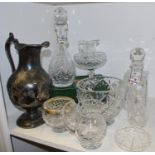 Glassware - cut glass spirit decanters; large cut glass bowl; cased drinking suite;